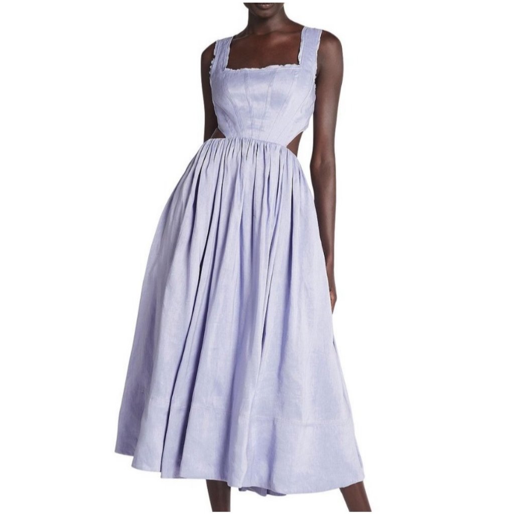 Aje Virginie Cut Out Square Neck Midi Dress In Cool Lavender